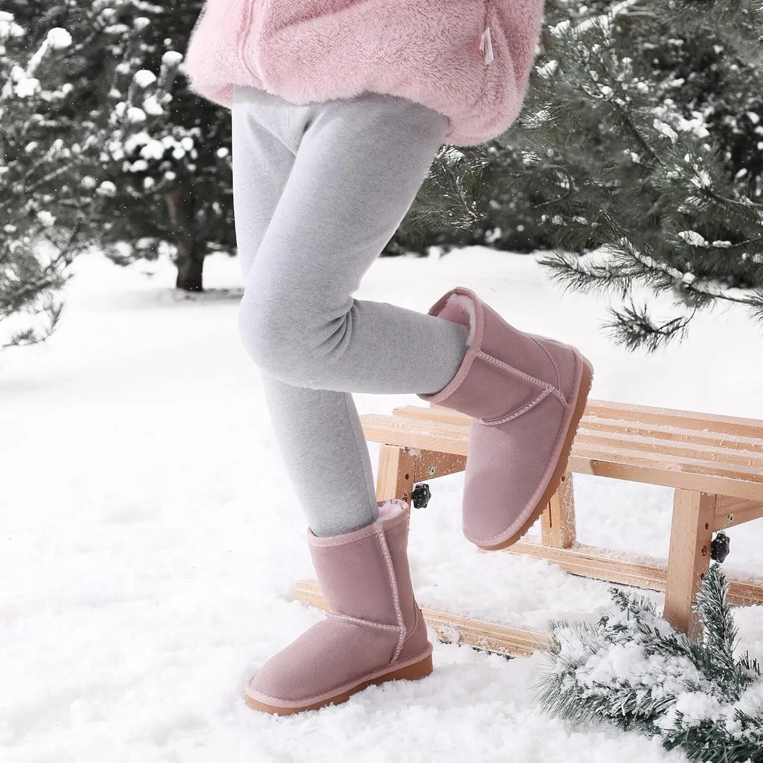 DREAM PAIRS Girls Boys Boots Kids Faux Fur Lined Winter Snow FuzzyClassic Kid's Mid Boot