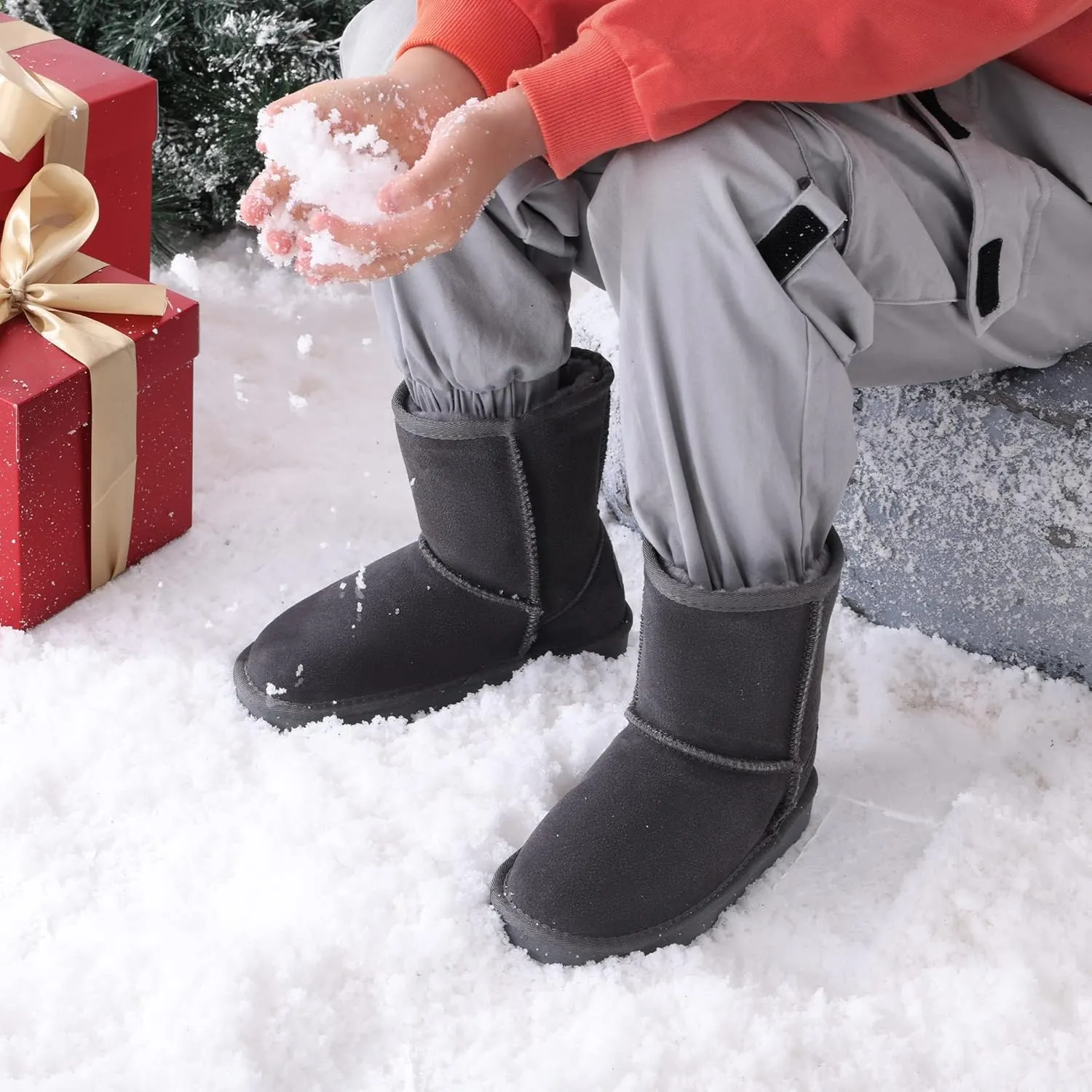 DREAM PAIRS Girls Boys Boots Kids Faux Fur Lined Winter Snow FuzzyClassic Kid's Mid Boot