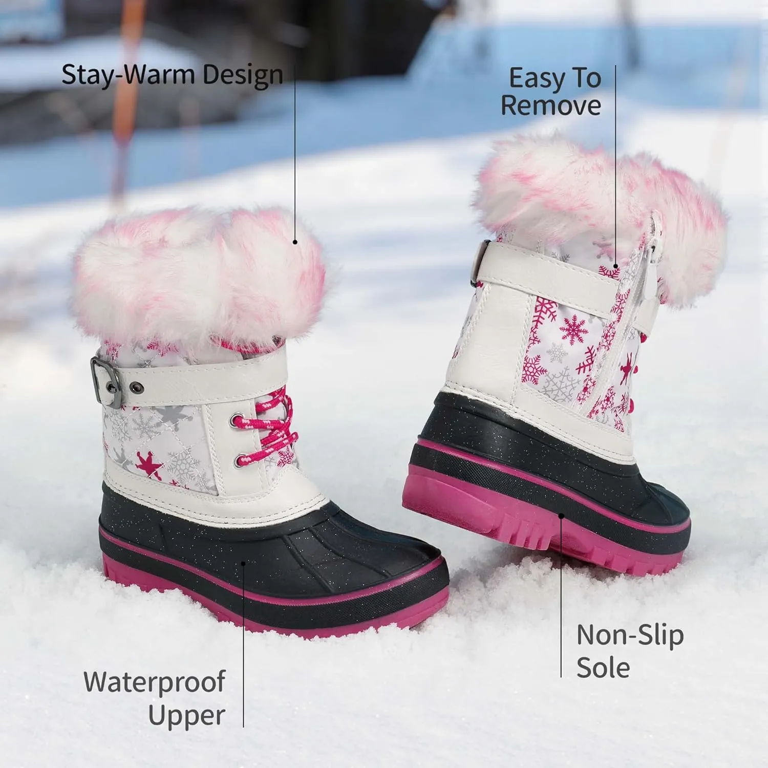 DREAM PAIRS Girls Boys Snow Boots Water-Resistant Outdoor Warm Cozy Anti-Slip Mid Calf Faux Fur Lining Winter Shoes for Little/Big Kids