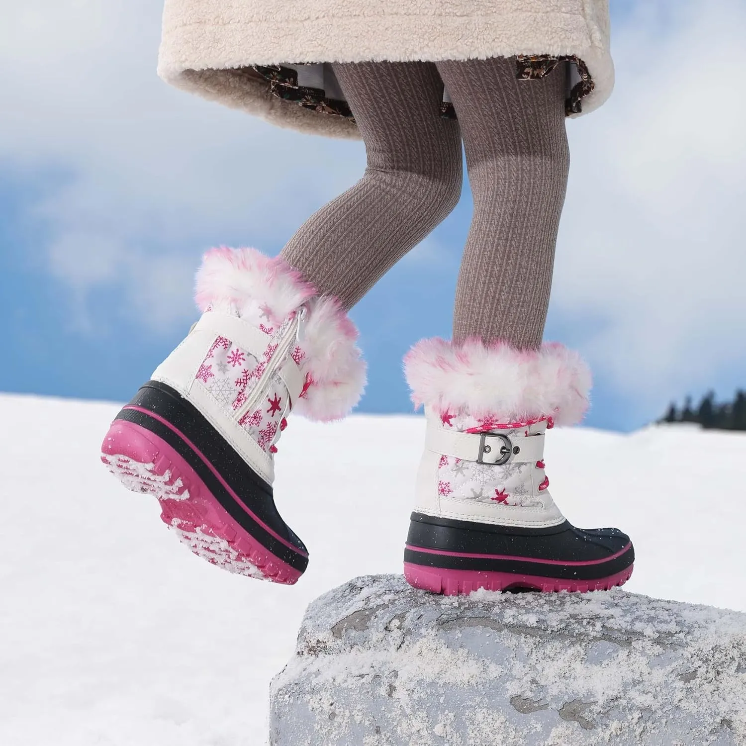 DREAM PAIRS Girls Boys Snow Boots Water-Resistant Outdoor Warm Cozy Anti-Slip Mid Calf Faux Fur Lining Winter Shoes for Little/Big Kids