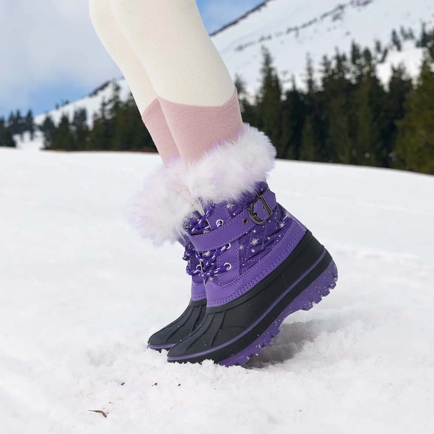 DREAM PAIRS Girls Boys Snow Boots Water-Resistant Outdoor Warm Cozy Anti-Slip Mid Calf Faux Fur Lining Winter Shoes for Little/Big Kids