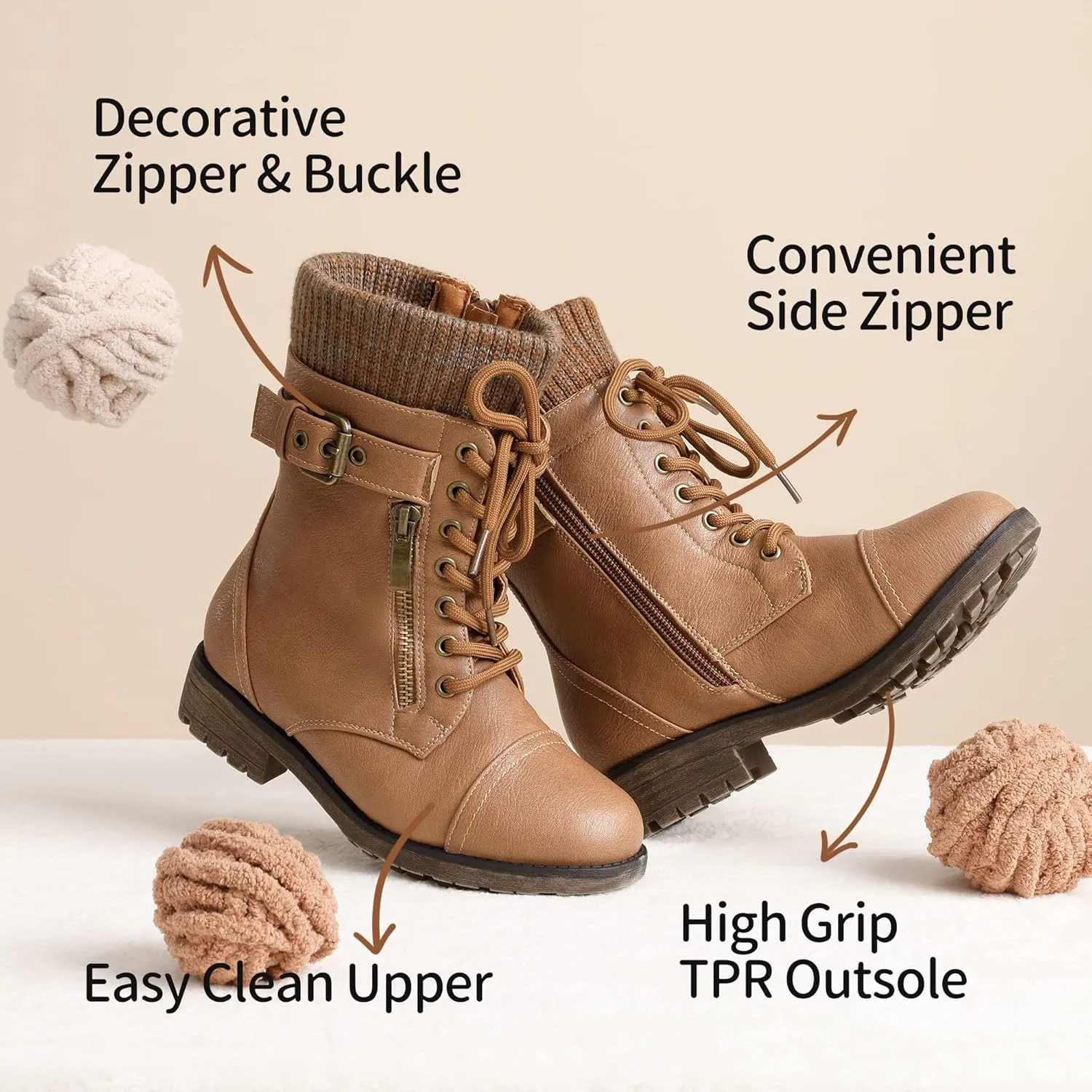 DREAM PAIRS Girl's Mid Calf Combat Ankle Lace up Boots
