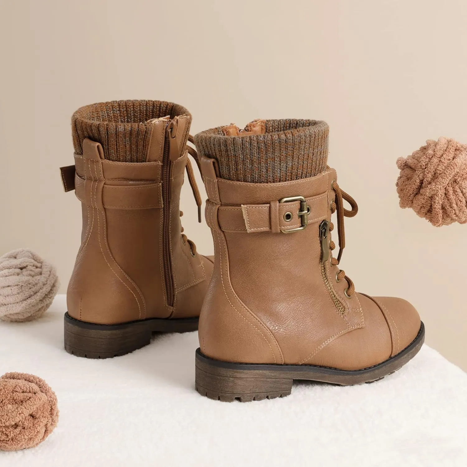DREAM PAIRS Girl's Mid Calf Combat Ankle Lace up Boots