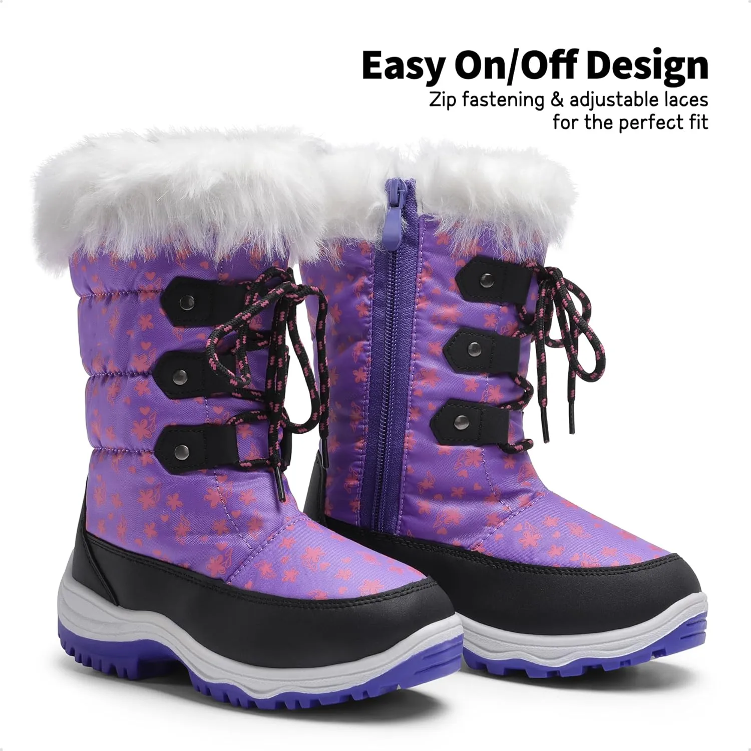 DREAM PAIRS Girls Snow Boots Warm Cozy Anti-Slip Lightweight Mid Calf Faux Fur Lining Winter Shoes for Little/Big Kids