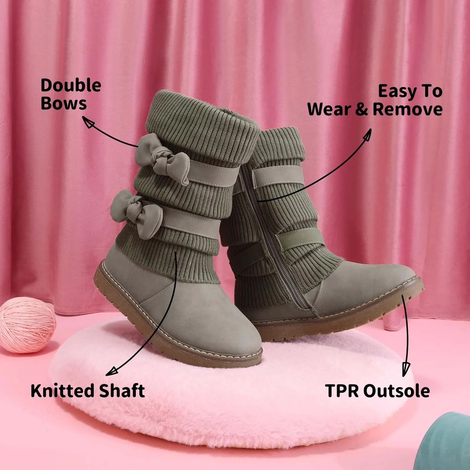 DREAM PAIRS Girl's Winter Snow Boots Faux Fur Lined Mid Calf Shoes