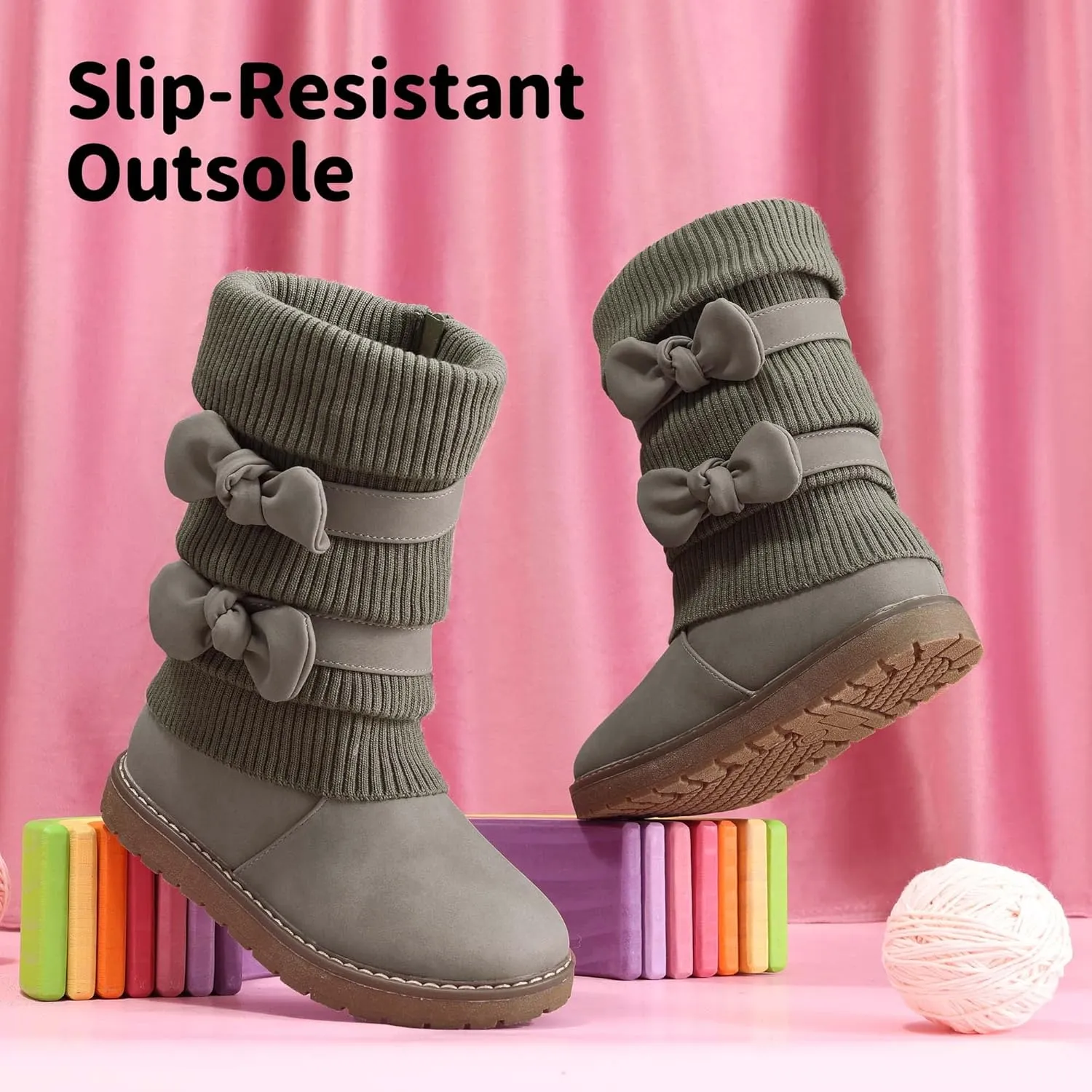 DREAM PAIRS Girl's Winter Snow Boots Faux Fur Lined Mid Calf Shoes