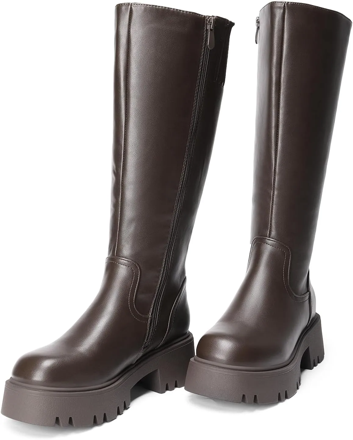 DREAM PAIRS Knee High Boots, Comfortable Chunky Platform Round-Toe Side Zip Boots for Women