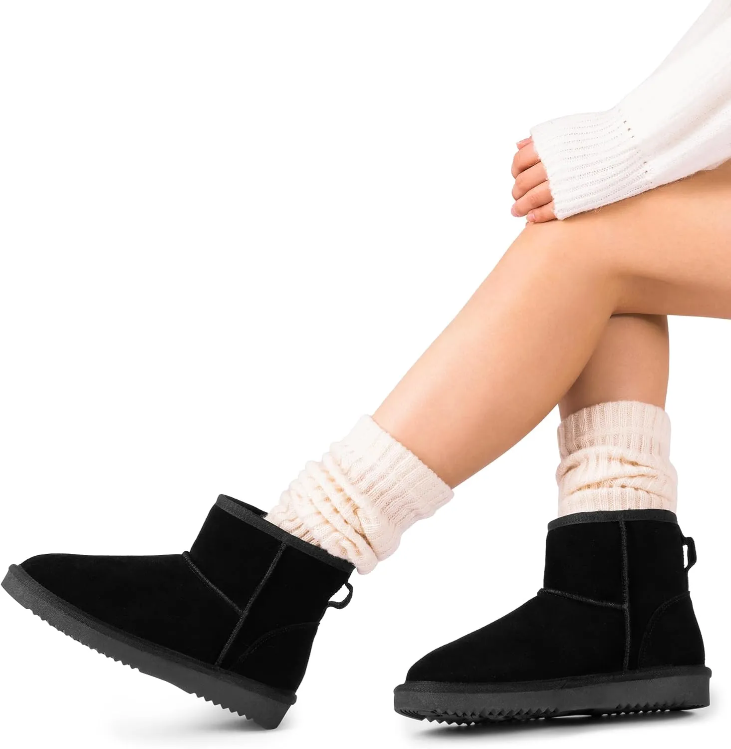 DREAM PAIRS Snow Boots for Women Genuine Suede Faux Fur Lining Water Resistant Anti-Slip Warm Winter Booties Slip On Memory Foam Comfort Ankle Boots FuzzyClassicⅡ Low Boots