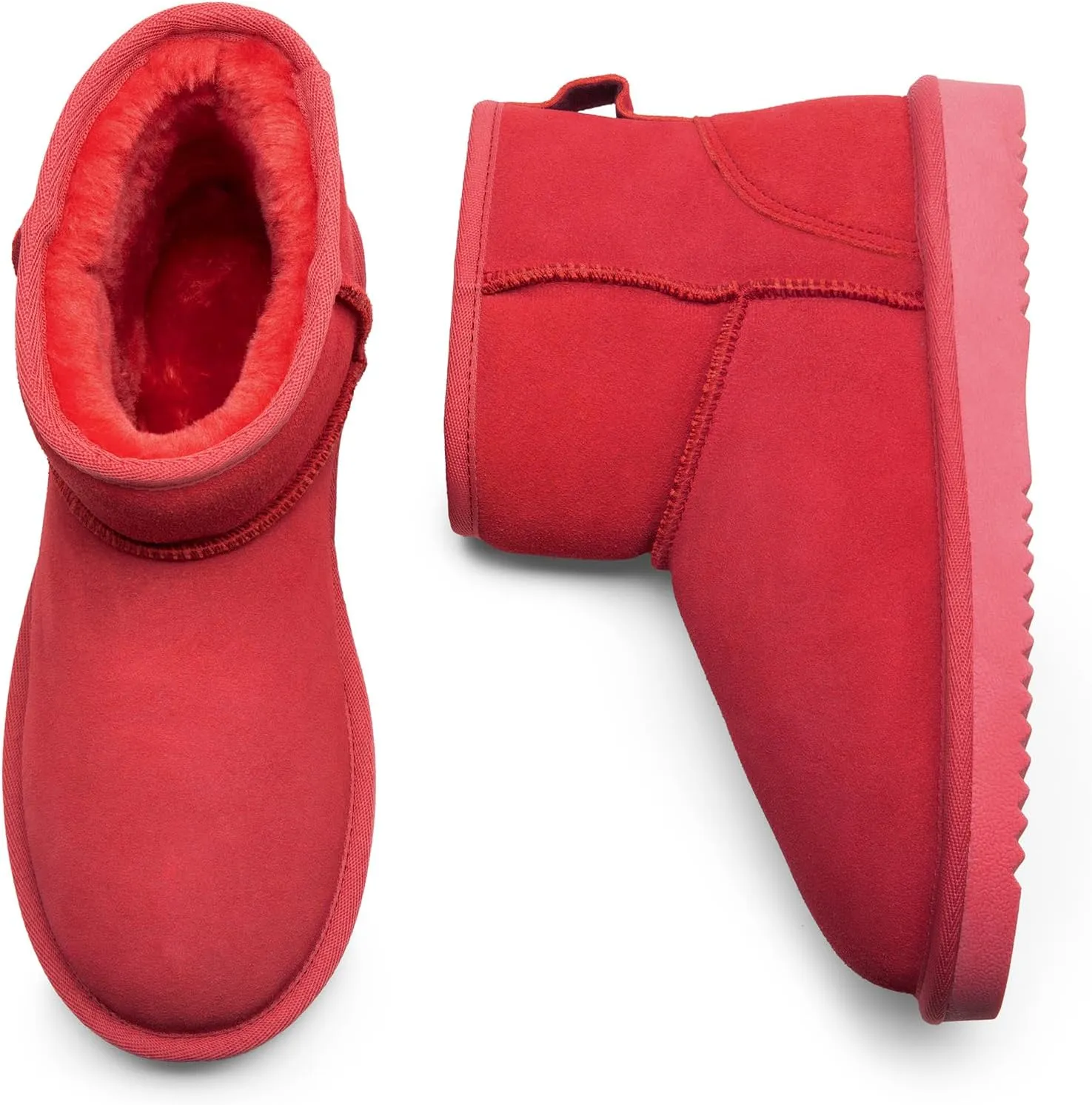DREAM PAIRS Snow Boots for Women Genuine Suede Faux Fur Lining Water Resistant Anti-Slip Warm Winter Booties Slip On Memory Foam Comfort Ankle Boots FuzzyClassicⅡ Low Boots