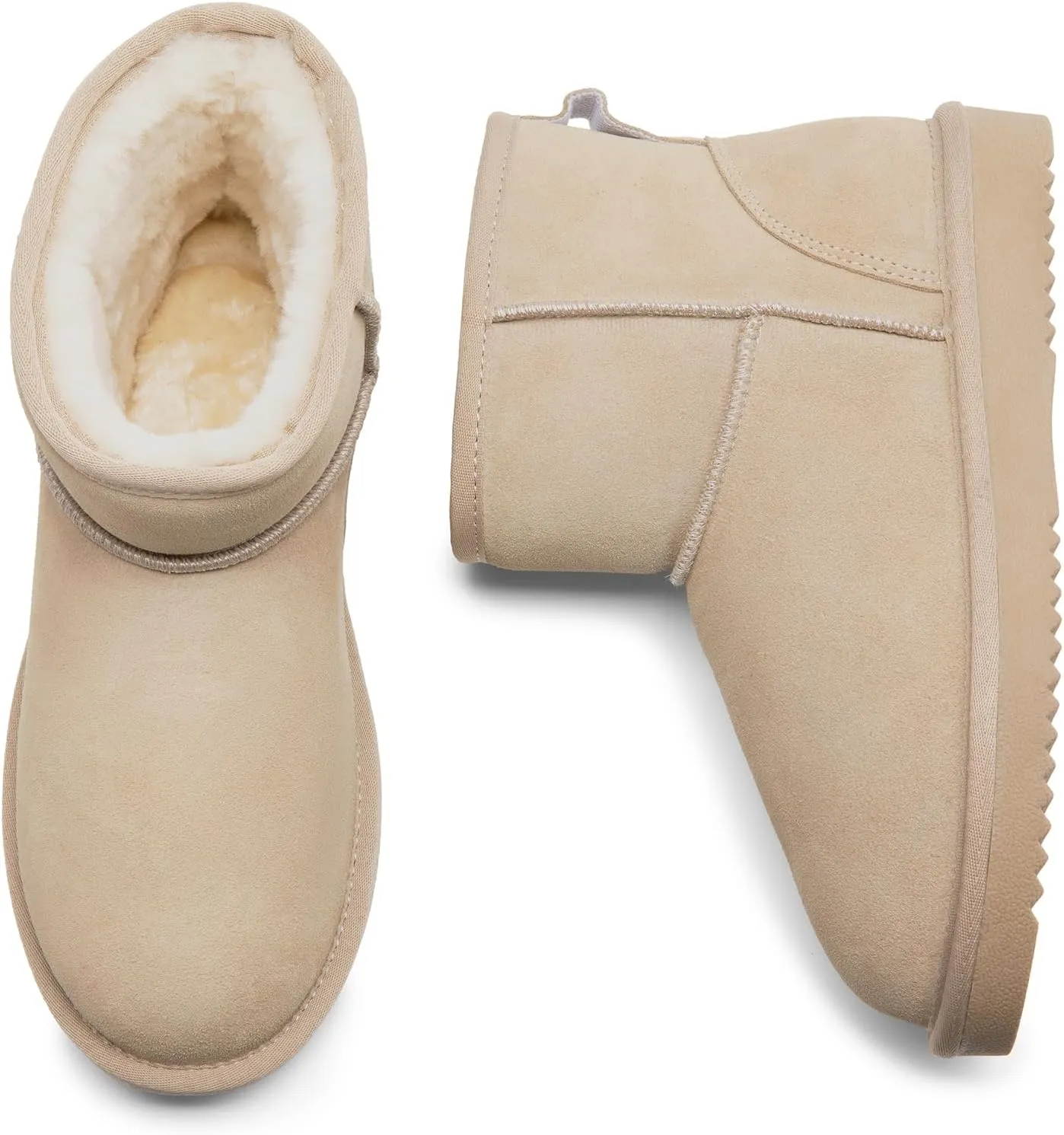 DREAM PAIRS Snow Boots for Women Genuine Suede Faux Fur Lining Water Resistant Anti-Slip Warm Winter Booties Slip On Memory Foam Comfort Ankle Boots FuzzyClassicⅡ Low Boots