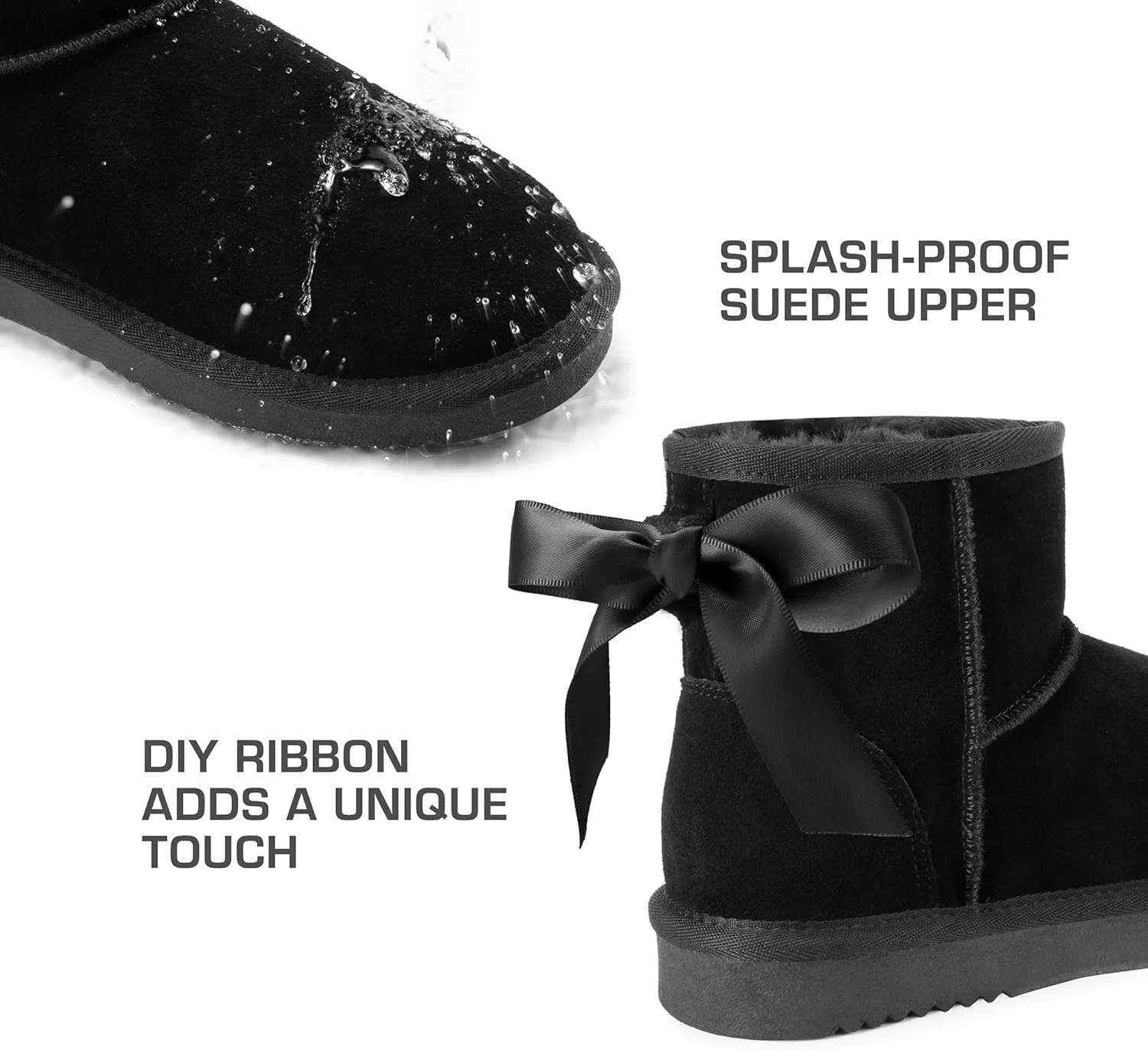 DREAM PAIRS Snow Boots for Women Genuine Suede Faux Fur Lining Water Resistant Anti-Slip Warm Winter Booties Slip On Memory Foam Comfort Ankle Boots FuzzyClassicⅡ Low Boots