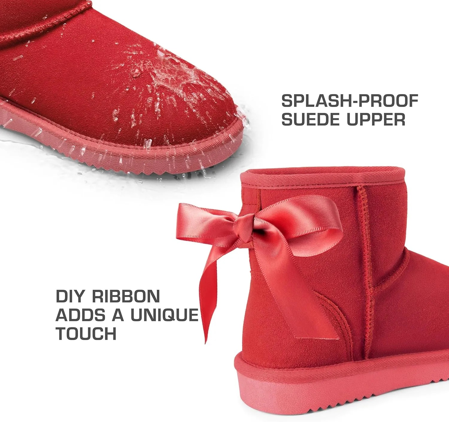 DREAM PAIRS Snow Boots for Women Genuine Suede Faux Fur Lining Water Resistant Anti-Slip Warm Winter Booties Slip On Memory Foam Comfort Ankle Boots FuzzyClassicⅡ Low Boots