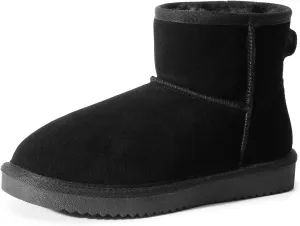 DREAM PAIRS Snow Boots for Women Genuine Suede Faux Fur Lining Water Resistant Anti-Slip Warm Winter Booties Slip On Memory Foam Comfort Ankle Boots FuzzyClassicⅡ Low Boots