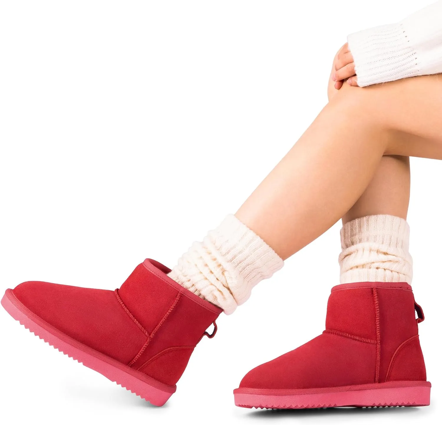 DREAM PAIRS Snow Boots for Women Genuine Suede Faux Fur Lining Water Resistant Anti-Slip Warm Winter Booties Slip On Memory Foam Comfort Ankle Boots FuzzyClassicⅡ Low Boots