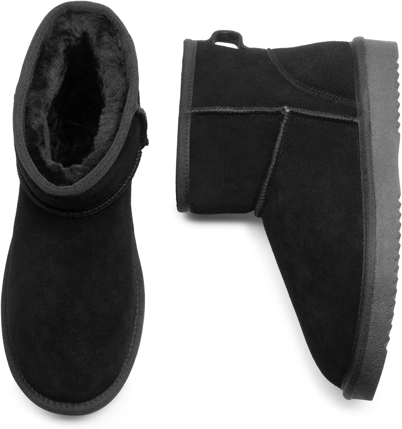 DREAM PAIRS Snow Boots for Women Genuine Suede Faux Fur Lining Water Resistant Anti-Slip Warm Winter Booties Slip On Memory Foam Comfort Ankle Boots FuzzyClassicⅡ Low Boots