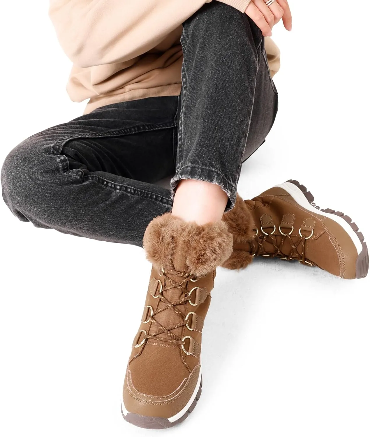 DREAM PAIRS Waterproof Snow Boots for Women, Faux Fur Cozy Warm Insulated Winter Boots Lace Up Mid-Calf Outdoor Shoes for Walking Hiking