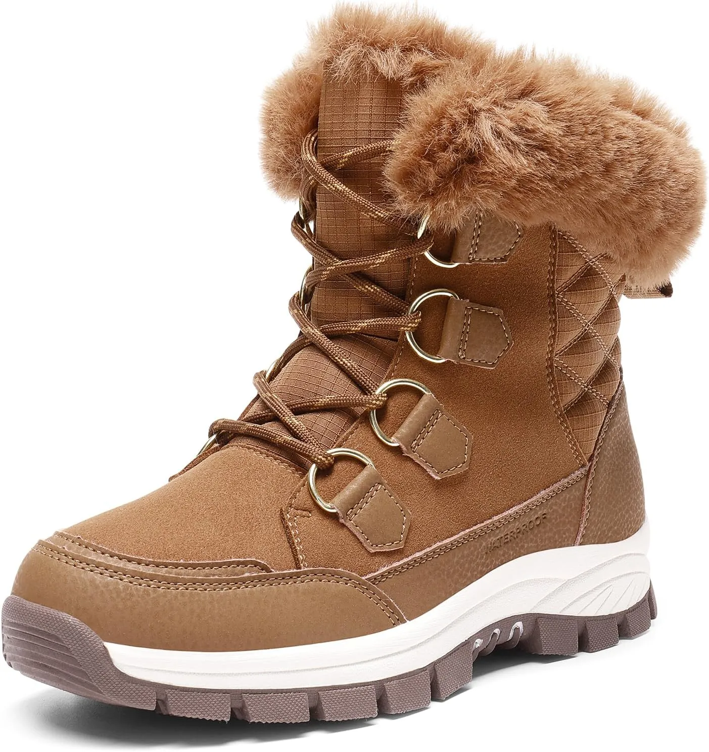 DREAM PAIRS Waterproof Snow Boots for Women, Faux Fur Cozy Warm Insulated Winter Boots Lace Up Mid-Calf Outdoor Shoes for Walking Hiking