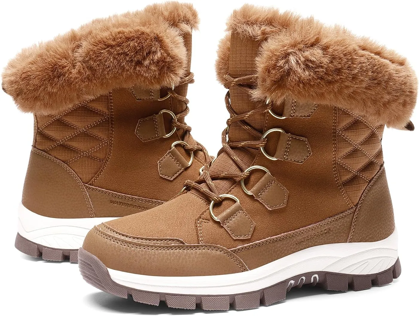 DREAM PAIRS Waterproof Snow Boots for Women, Faux Fur Cozy Warm Insulated Winter Boots Lace Up Mid-Calf Outdoor Shoes for Walking Hiking