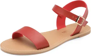 DREAM PAIRS Women's Ankle Strap Flat Sandals Open Toes One Band Buckle Summer Dressy Sandals