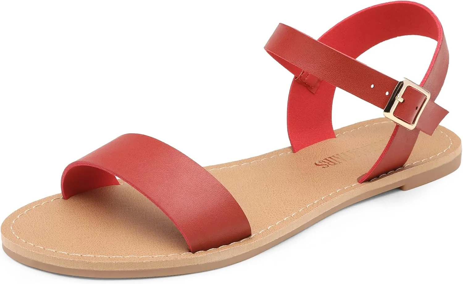 DREAM PAIRS Women's Ankle Strap Flat Sandals Open Toes One Band Buckle Summer Dressy Sandals