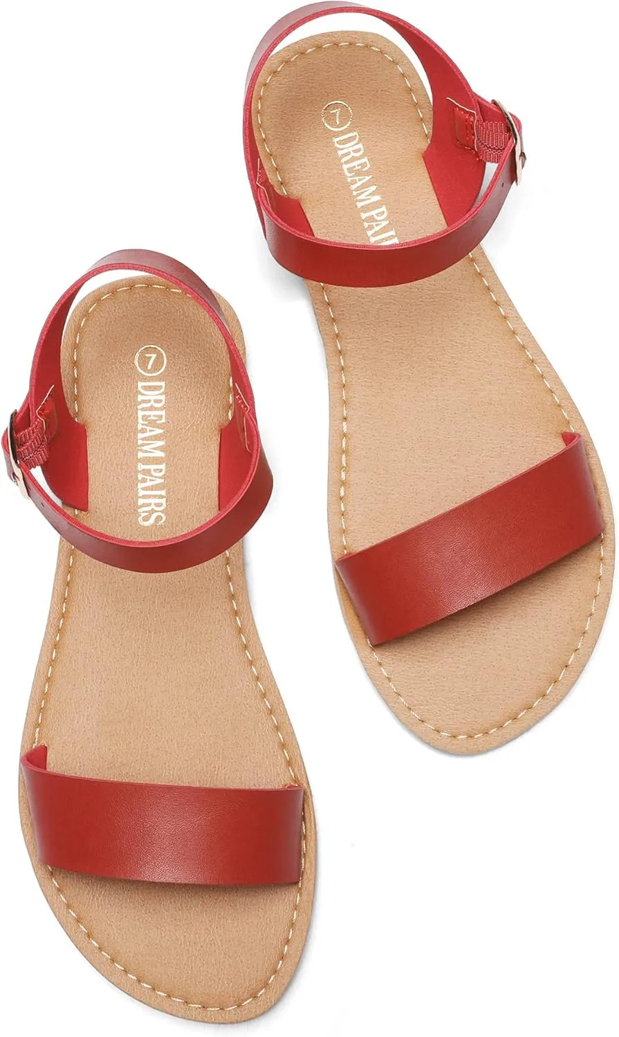 DREAM PAIRS Women's Ankle Strap Flat Sandals Open Toes One Band Buckle Summer Dressy Sandals