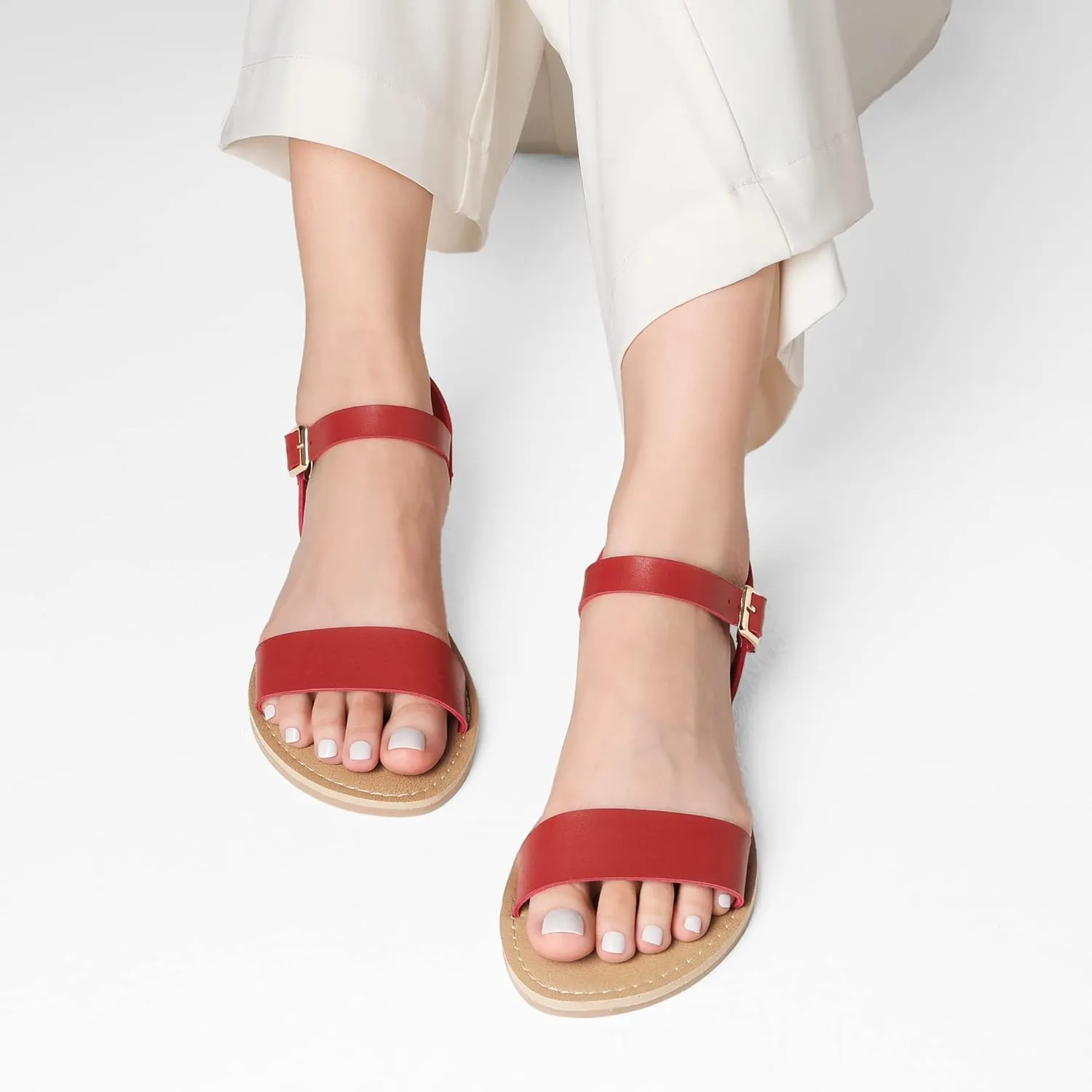 DREAM PAIRS Women's Ankle Strap Flat Sandals Open Toes One Band Buckle Summer Dressy Sandals
