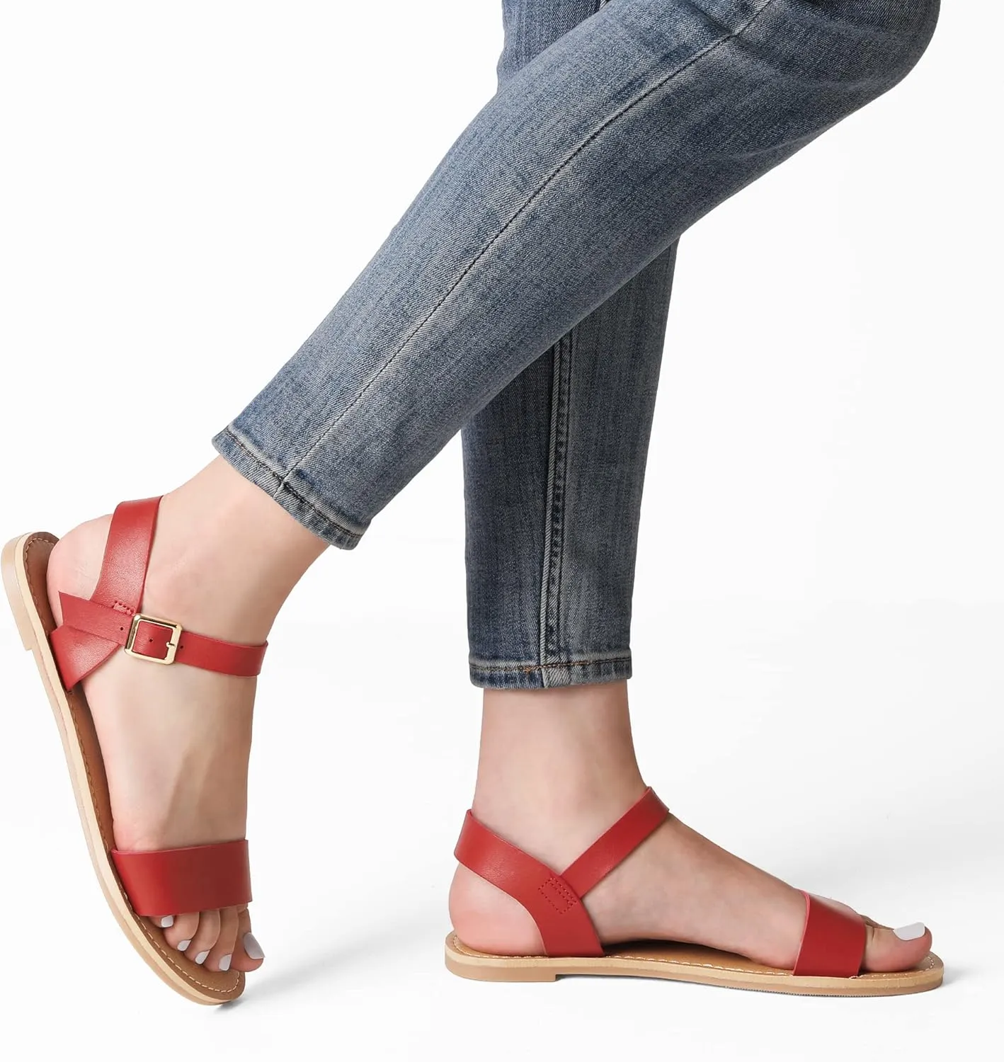 DREAM PAIRS Women's Ankle Strap Flat Sandals Open Toes One Band Buckle Summer Dressy Sandals