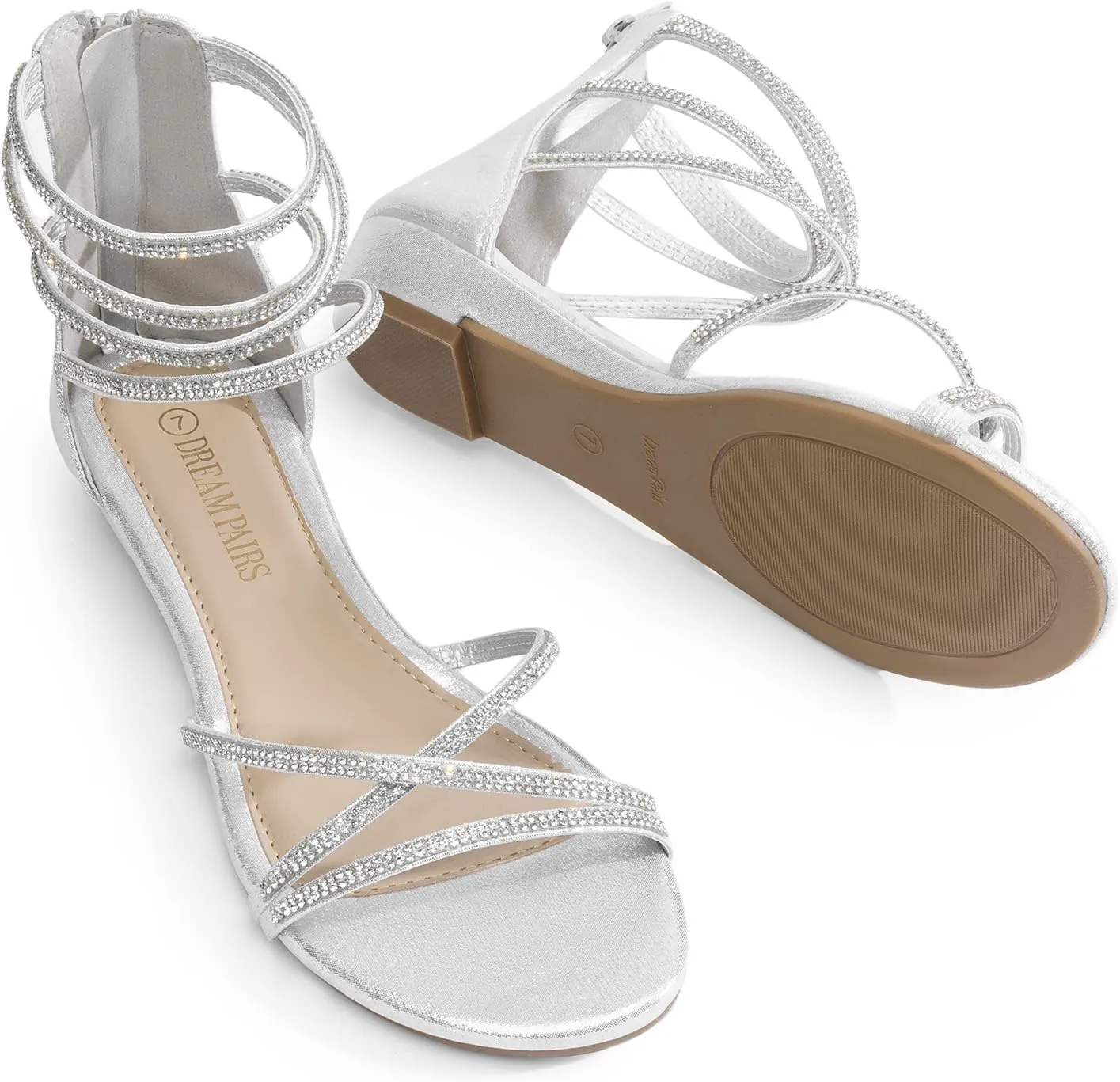 DREAM PAIRS Women's Ankle Strap Flat Sandals Summer Dressy Strappy Gladiator Rhinestones Sandals