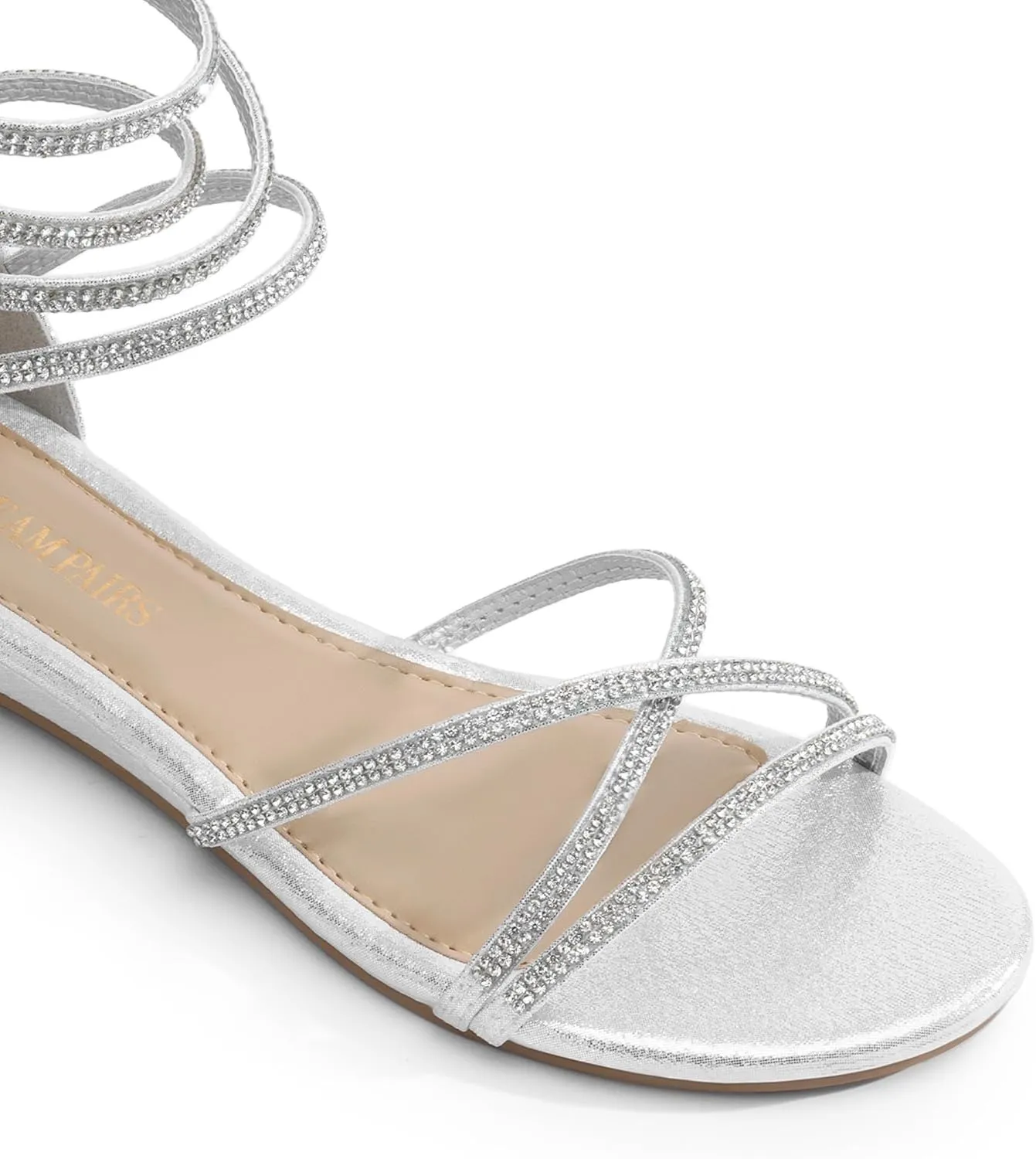 DREAM PAIRS Women's Ankle Strap Flat Sandals Summer Dressy Strappy Gladiator Rhinestones Sandals