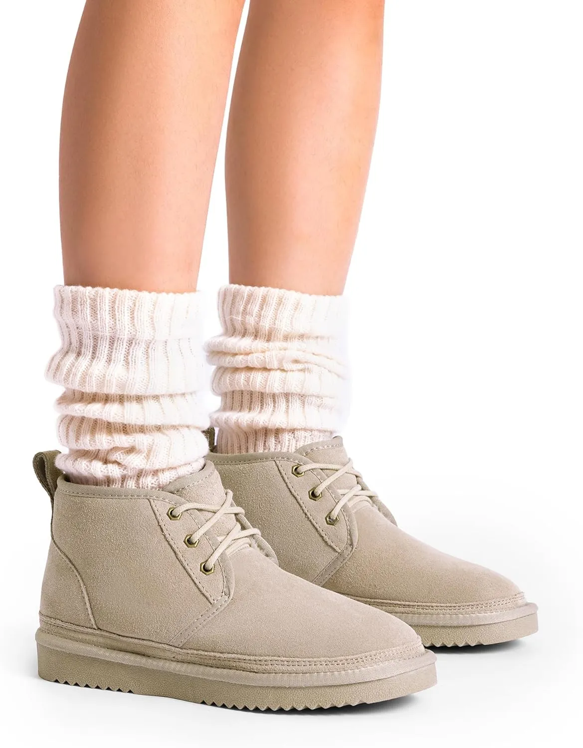 DREAM PAIRS Women's Ankle Winter Boots Genuine Suede Leather Faux Fur Lace Up Snow Warm Comfort Cozy Short Booties FuzzyGo Women's Cozy