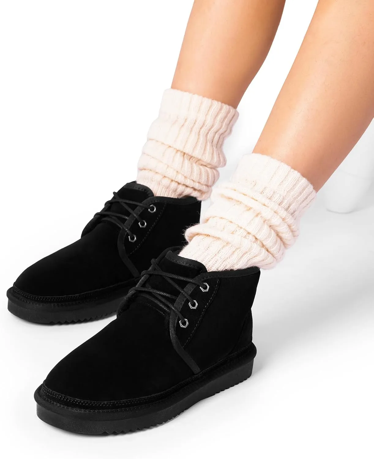 DREAM PAIRS Women's Ankle Winter Boots Genuine Suede Leather Faux Fur Lace Up Snow Warm Comfort Cozy Short Booties FuzzyGo Women's Cozy