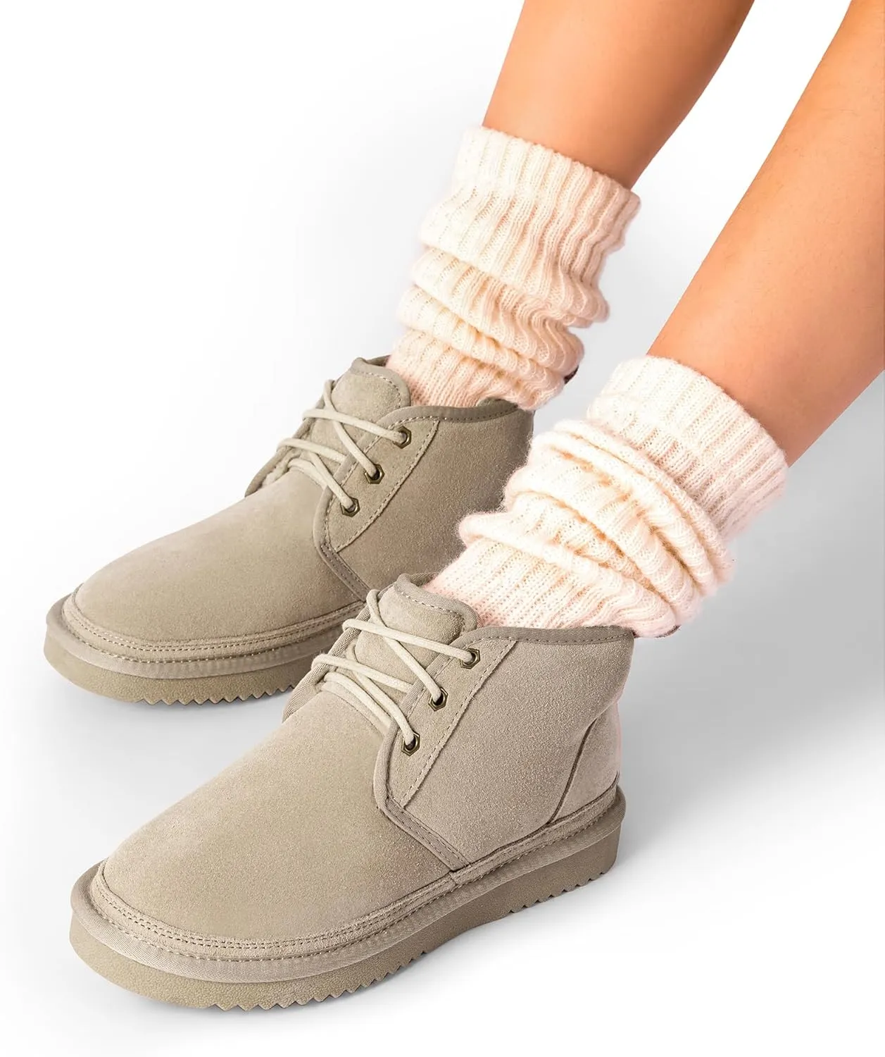 DREAM PAIRS Women's Ankle Winter Boots Genuine Suede Leather Faux Fur Lace Up Snow Warm Comfort Cozy Short Booties FuzzyGo Women's Cozy