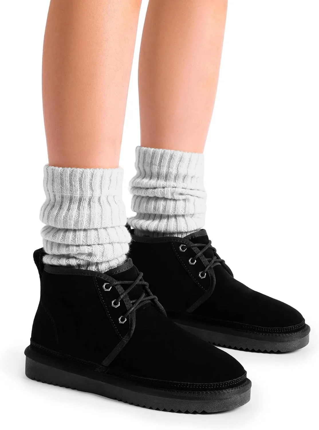 DREAM PAIRS Women's Ankle Winter Boots Genuine Suede Leather Faux Fur Lace Up Snow Warm Comfort Cozy Short Booties FuzzyGo Women's Cozy