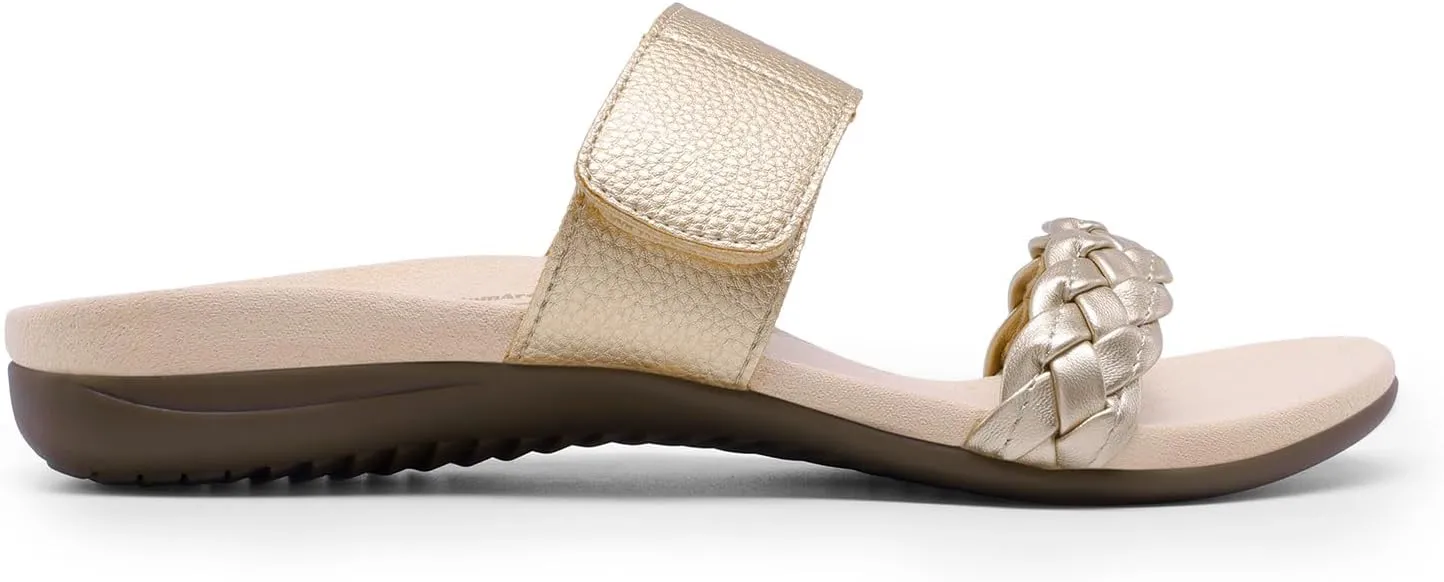 DREAM PAIRS Women's Arch Support Slides Flat Sandals Soft Cushion Slippers With Adjustable Straps