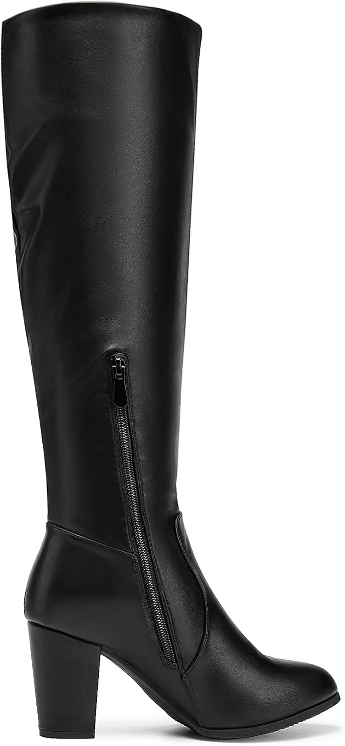 DREAM PAIRS Women's Chunky Heel Knee High and Up Boots