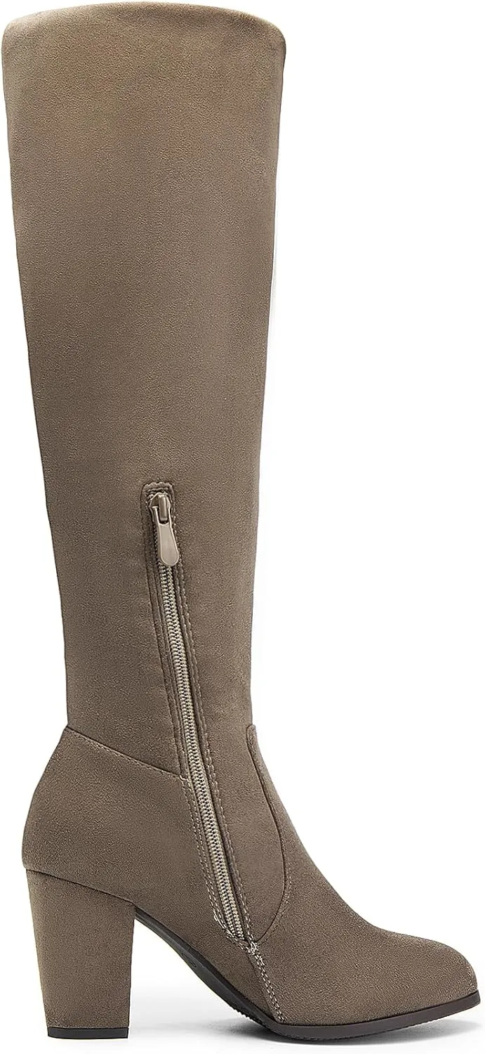 DREAM PAIRS Women's Chunky Heel Knee High and Up Boots