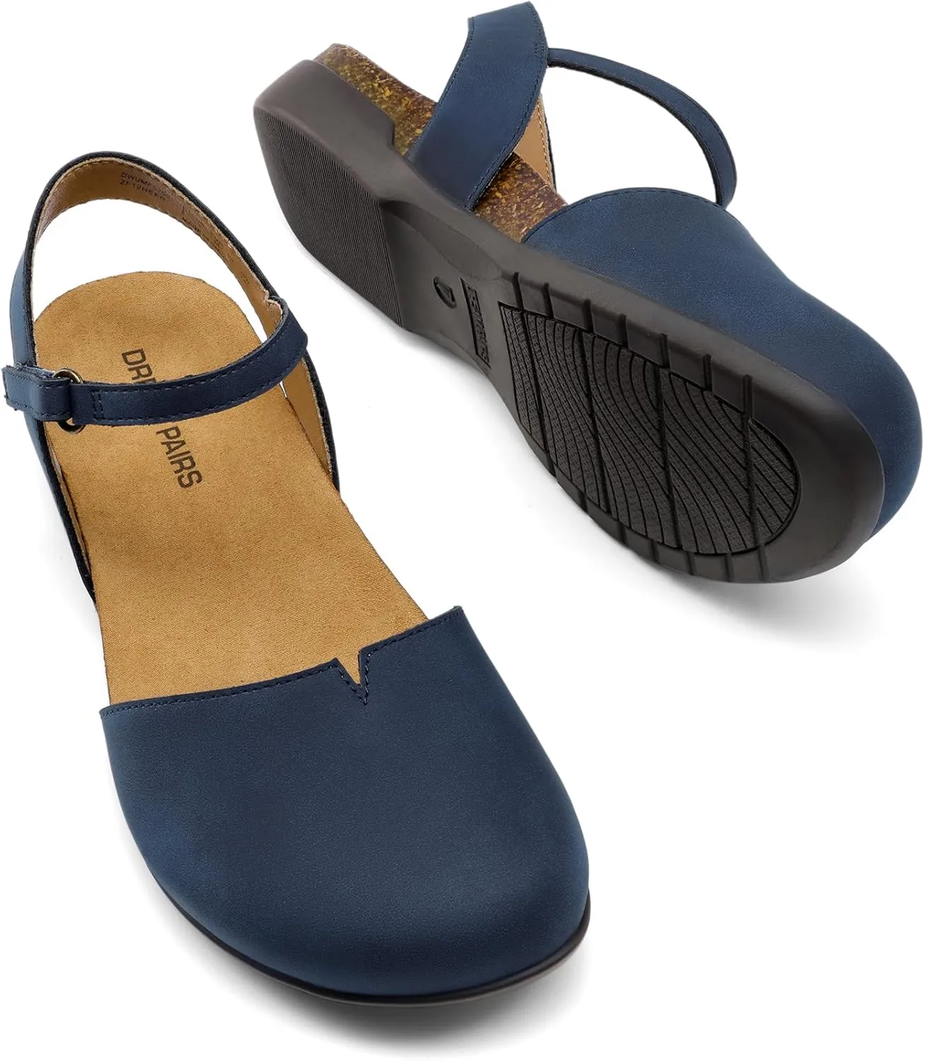 DREAM PAIRS Women's Closed Toe Sandals Arch Support Comfort Cork Footbed Flat Sandals Summer Shoes