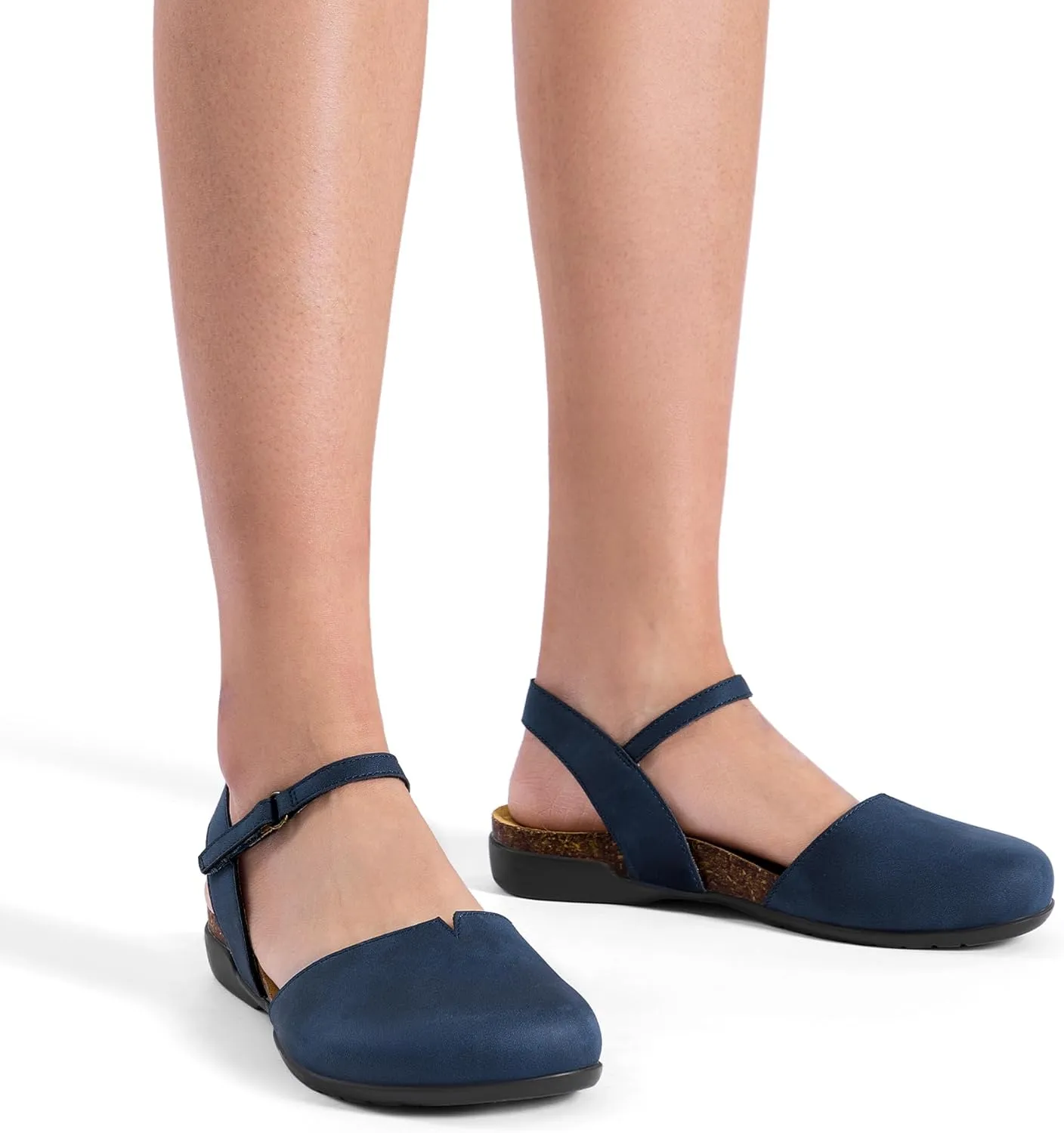 DREAM PAIRS Women's Closed Toe Sandals Arch Support Comfort Cork Footbed Flat Sandals Summer Shoes