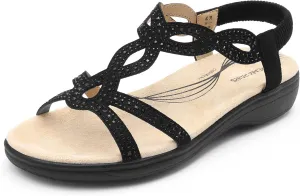 DREAM PAIRS Women's Comfort Dressy Rhinestone Summer Beach Sandals Slip-on Flat Walking Orthopedic Sandals with Elastica Back Strap