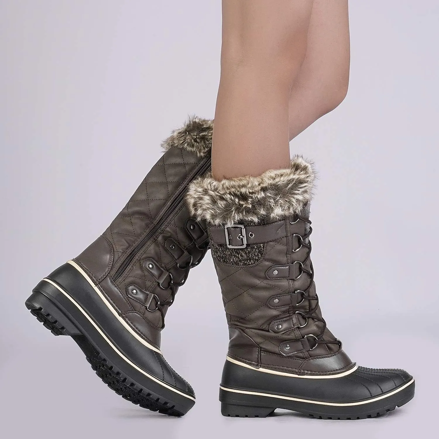 DREAM PAIRS Women's DP Warm Faux Fur Lined Mid Calf Winter Snow Boots