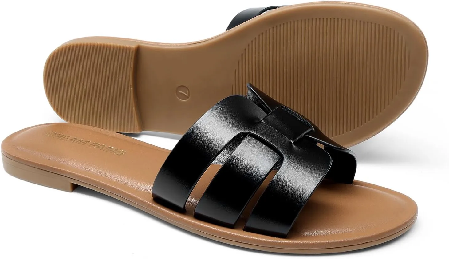 DREAM PAIRS Women's Dressy Slide Sandals Slip-on Open Round Toe Flat Sandals Fashion Casual Comfortable Summer Beach Walking Slides