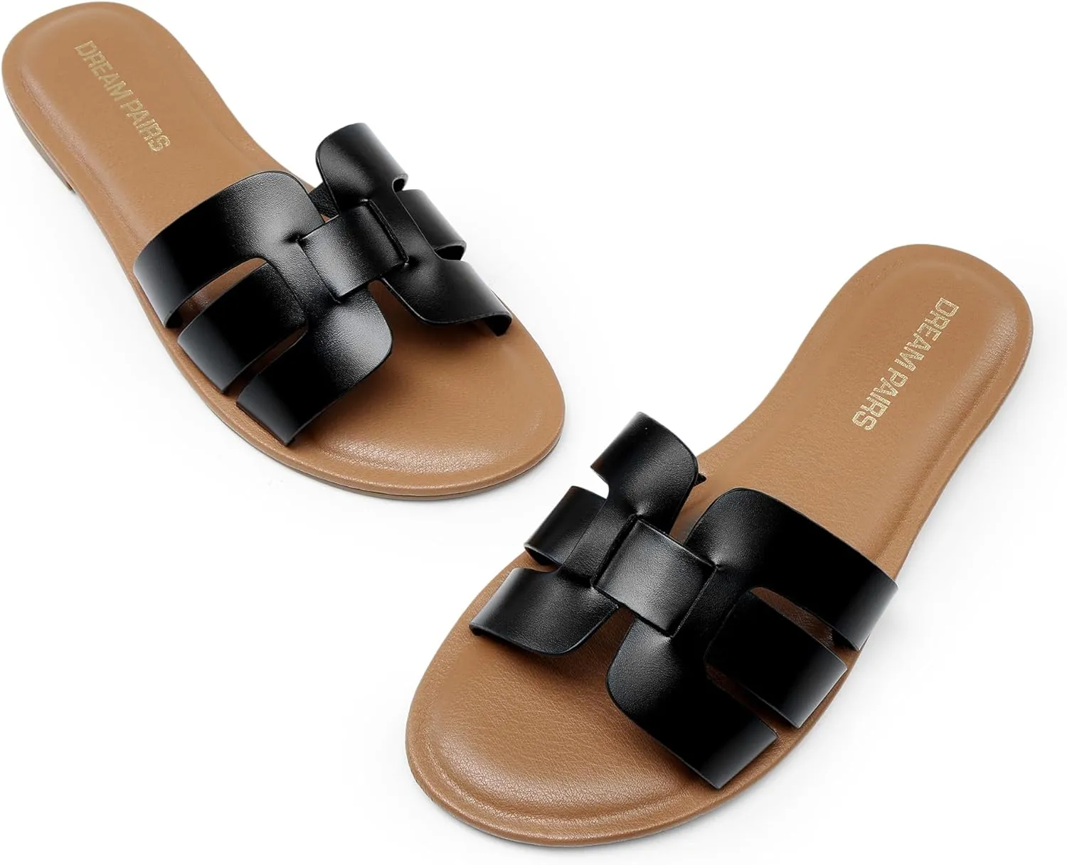 DREAM PAIRS Women's Dressy Slide Sandals Slip-on Open Round Toe Flat Sandals Fashion Casual Comfortable Summer Beach Walking Slides
