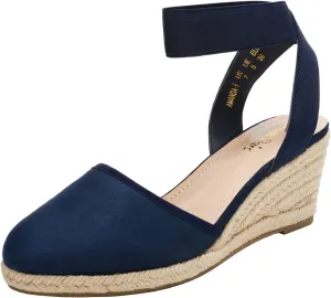 DREAM PAIRS Women's Elastic Ankle Strap Espadrilles Wedge Sandals