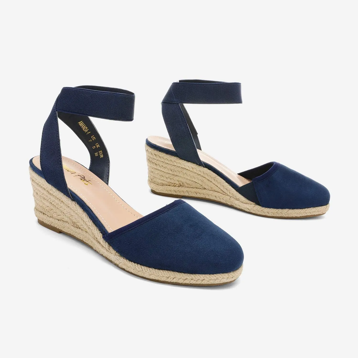 DREAM PAIRS Women's Elastic Ankle Strap Espadrilles Wedge Sandals