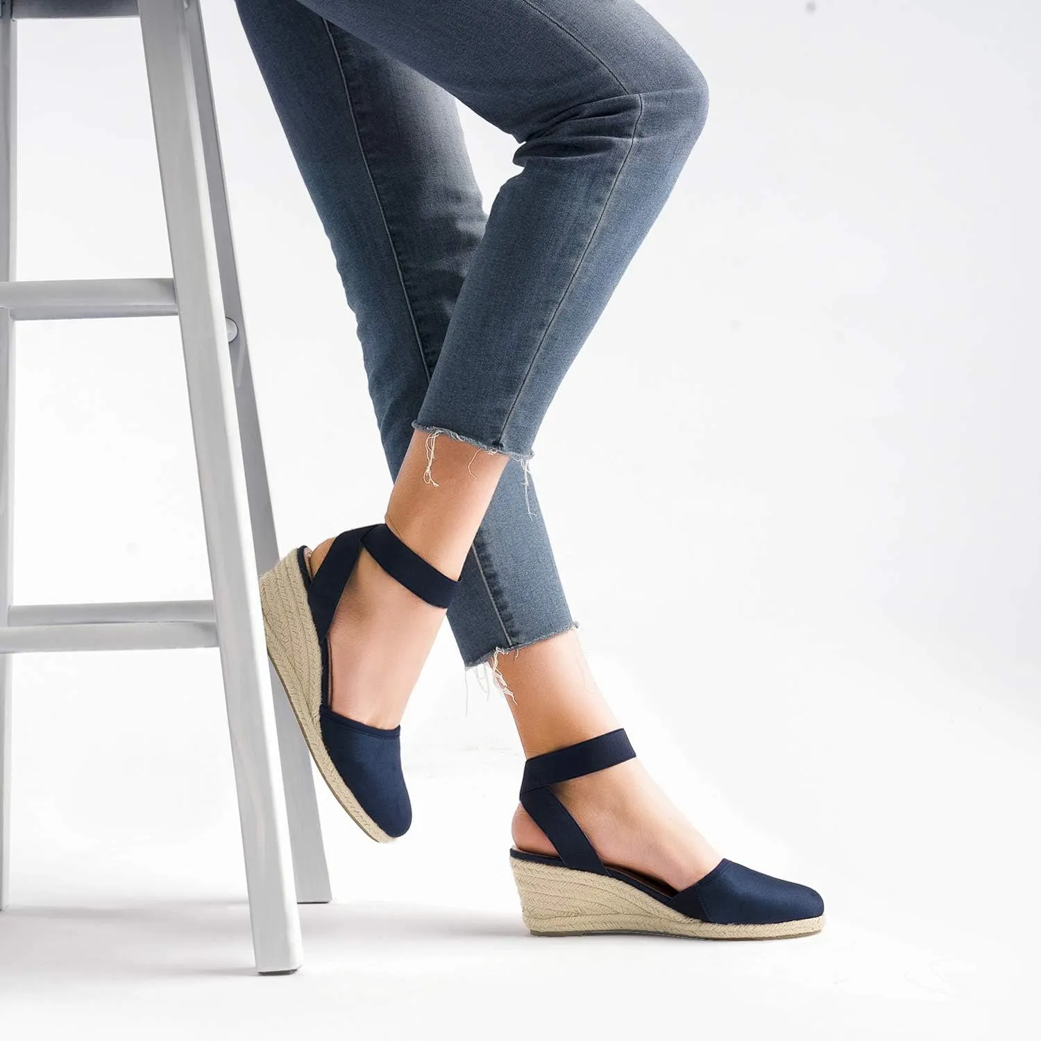 DREAM PAIRS Women's Elastic Ankle Strap Espadrilles Wedge Sandals