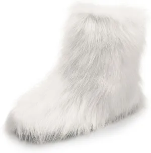 DREAM PAIRS Women's Faux Fur Boot Furry Snow Boot Mid Calf Boots Warm Flat Outsole Fur Lined Fashion Winter Boots FuzzyChic Fantasia