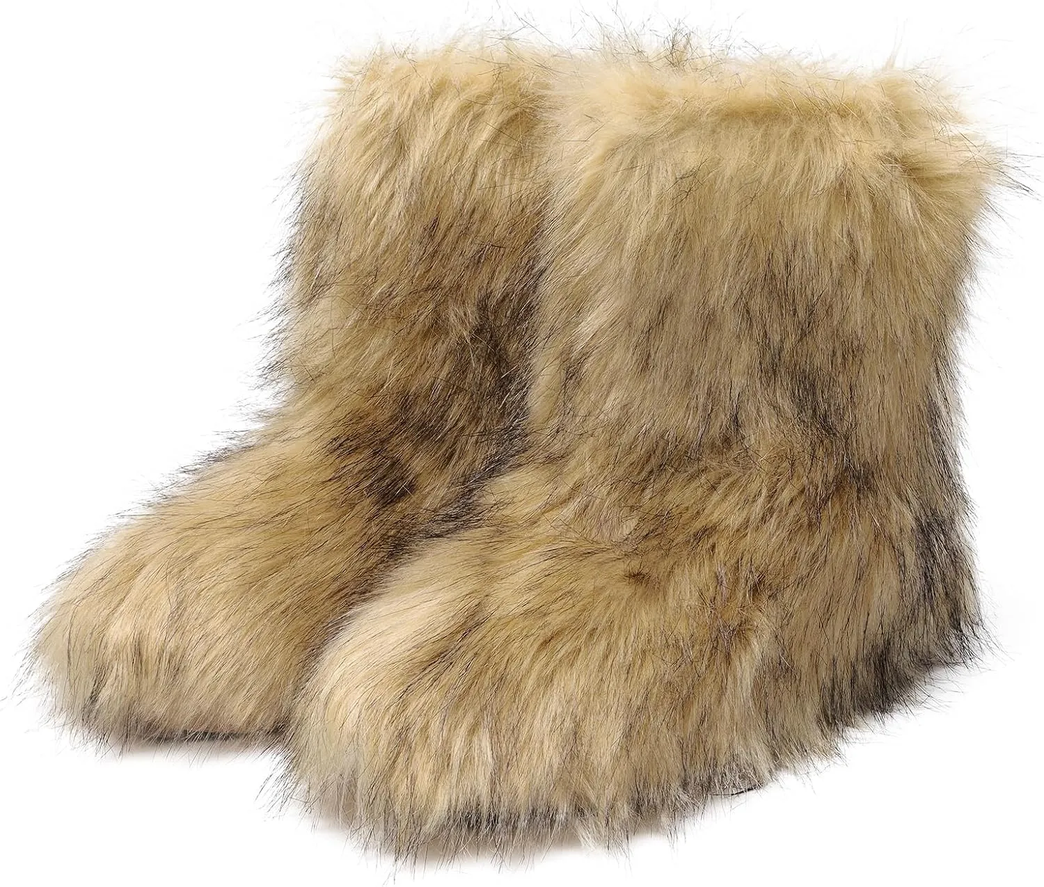 DREAM PAIRS Women's Faux Fur Boot Furry Snow Boot Mid Calf Boots Warm Flat Outsole Fur Lined Fashion Winter Boots FuzzyChic Fantasia