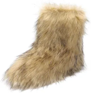 DREAM PAIRS Women's Faux Fur Boot Furry Snow Boot Mid Calf Boots Warm Flat Outsole Fur Lined Fashion Winter Boots FuzzyChic Fantasia