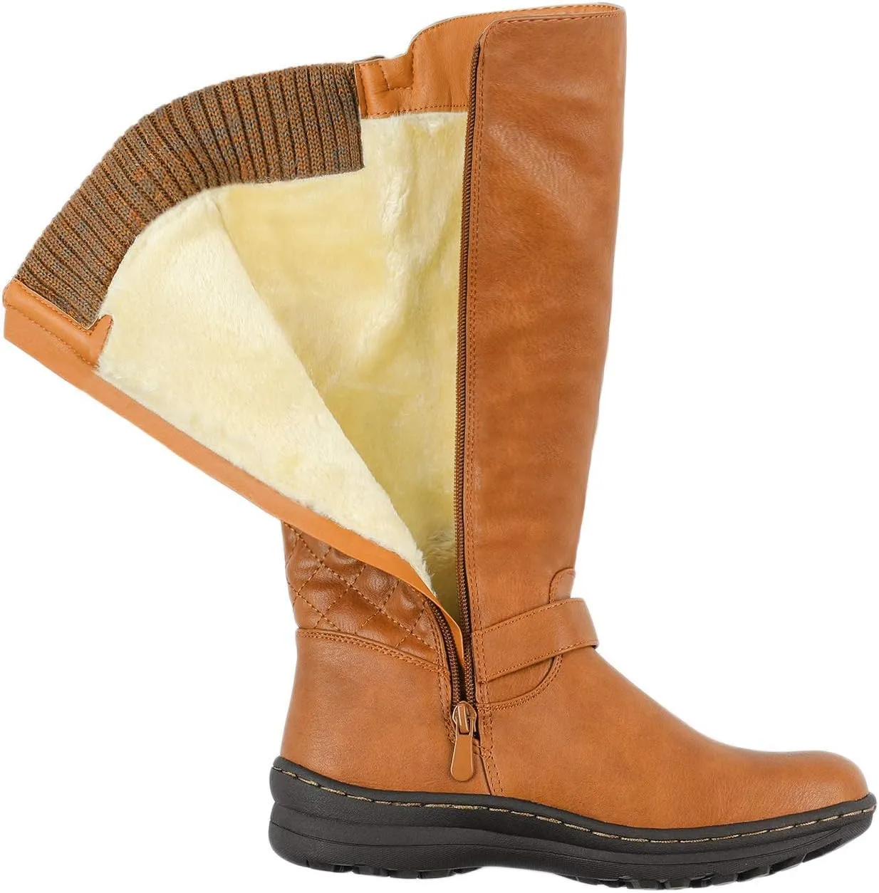 DREAM PAIRS Women's Faux Fur Knee High Boot Round Toe Fall Winter Boots