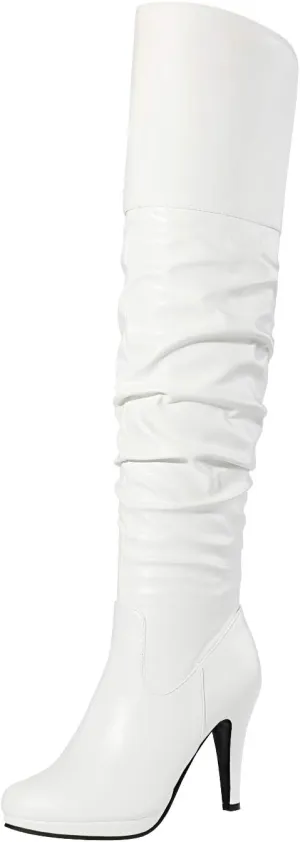 DREAM PAIRS Women's HIGHPLAT Black Chunky Thigh High Over The Knee High Heel Boots